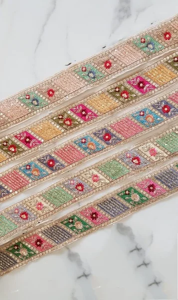 customized dew drop designed white 1.5 inch beautiful pastel colors with intricate floral embroidery for clothing designers.