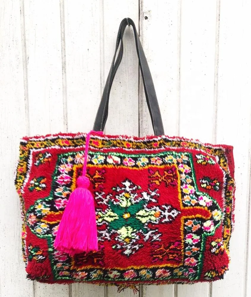 Gorgeos kilim Tote bag, Moroccan Genuine Leather Bag, Bohemian bag