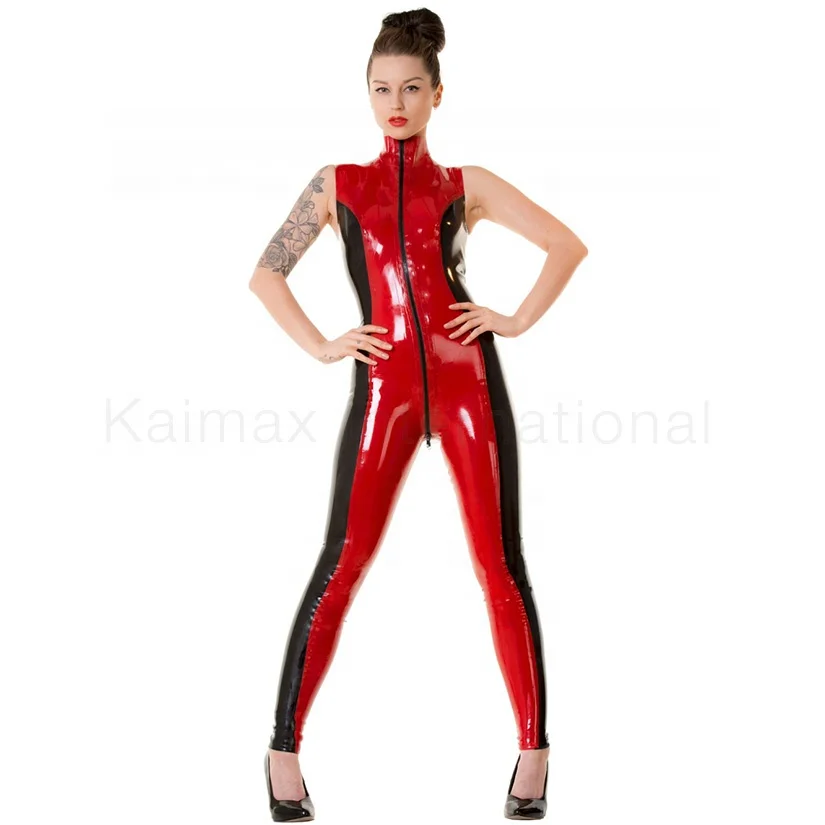 High Quality Customized Red and black Latex Catsuit Women