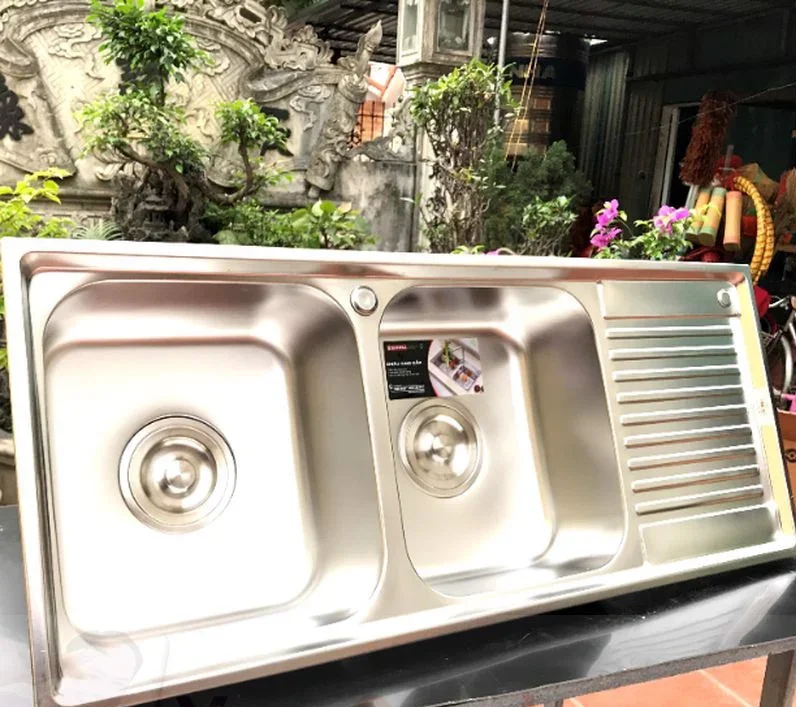 Wholesales durable commercial stainless steel kitchen sinks with drainboard 1050 x 440 x 220 mm