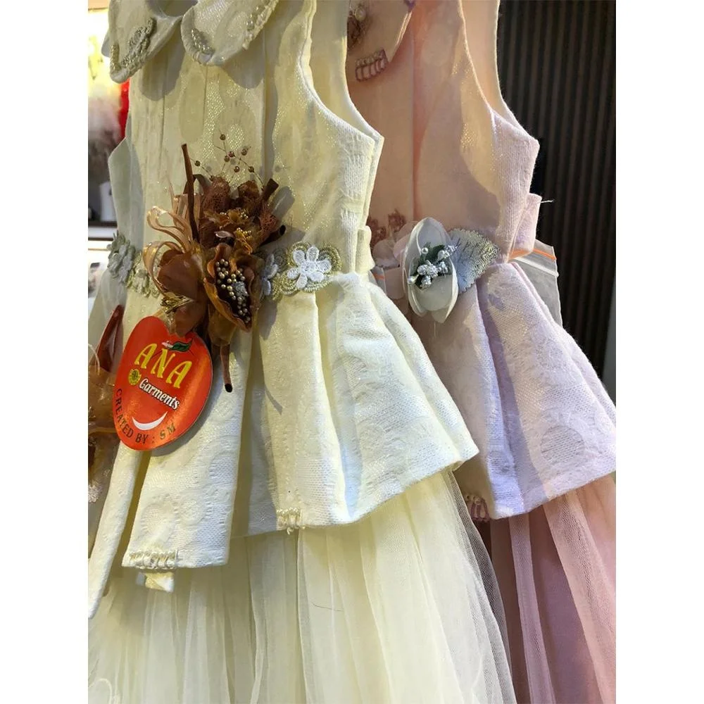 decoration pleated wedding frock 4 to 7  year girl birthday gown party dress