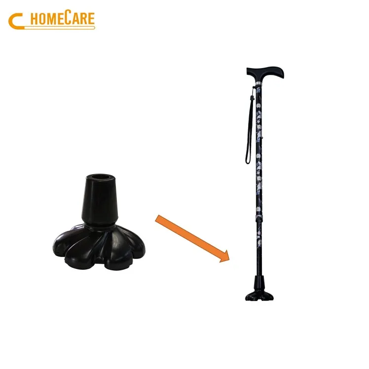Black rubber special flower design walking offset cane stick tip