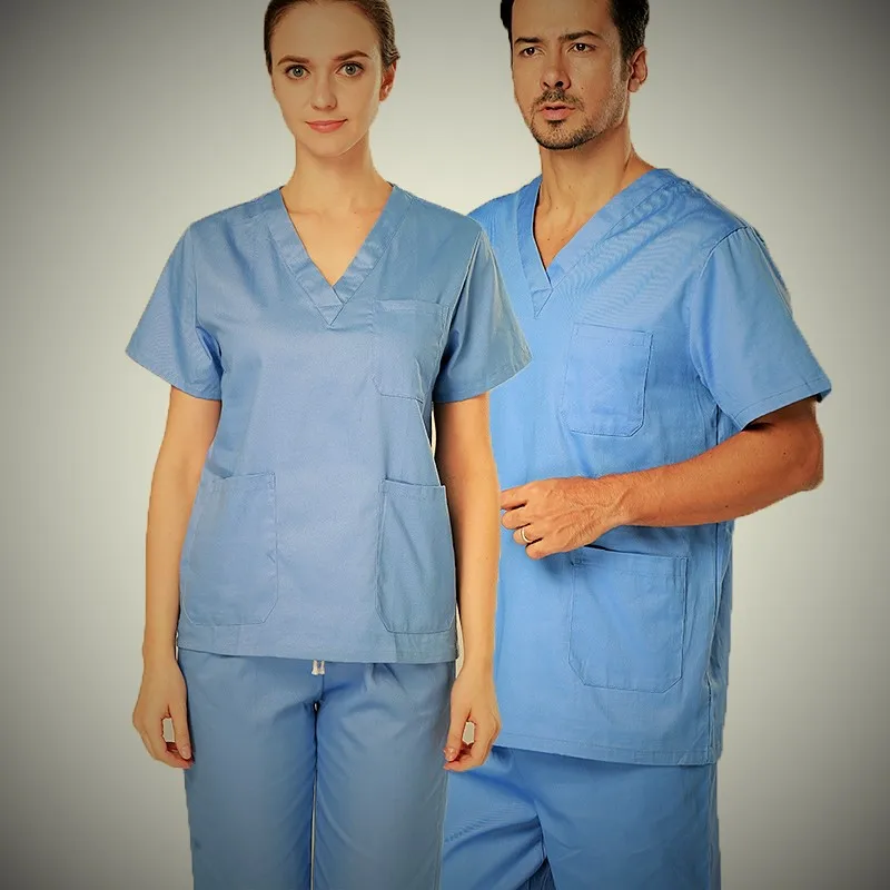 
2021 Hot Sell Multiple Colors Unisex Short-Sleeved Split Work Scrub Uniforms Sets 