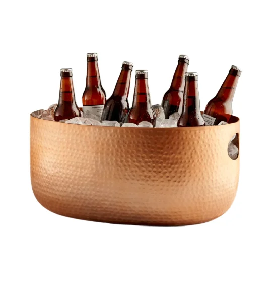 Small Table Top Champagne Bottle Ice Tub with Handle Wholesale Manufacturer and Exporter Latest Design Handmade Copper Beet Tub