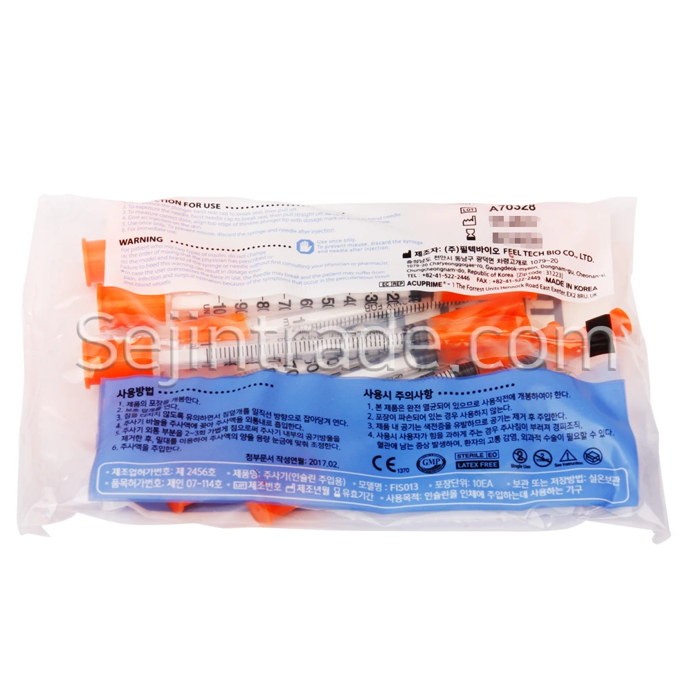 
Feelject Korea TOP Factory wholesale disposable insulin syringe with needle 1cc High Quality Medical Empty 29g,30g,31g 