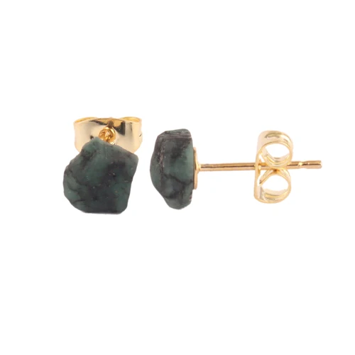 Wholesale collection natural rough emerald gold plated stud earring uncut raw birthstone minimalist statement push back studs