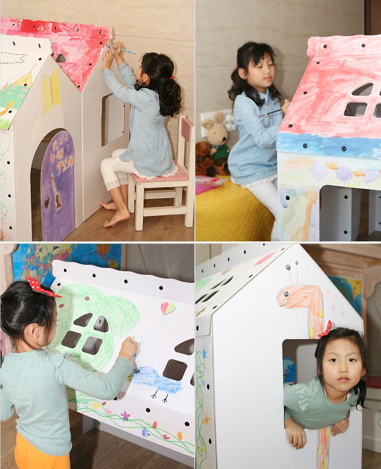 Made in Korea Baby Kids Paper Playhouse Scribble Drawing Graffiti Bus Play Bus Assembled Snap Button Paper Toy