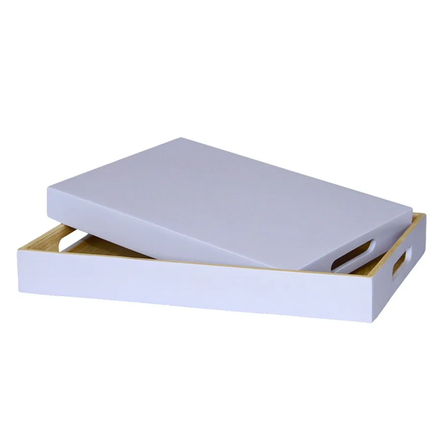 Best choice bamboo serving tray box customized solid color bamboo tray with handle and cover