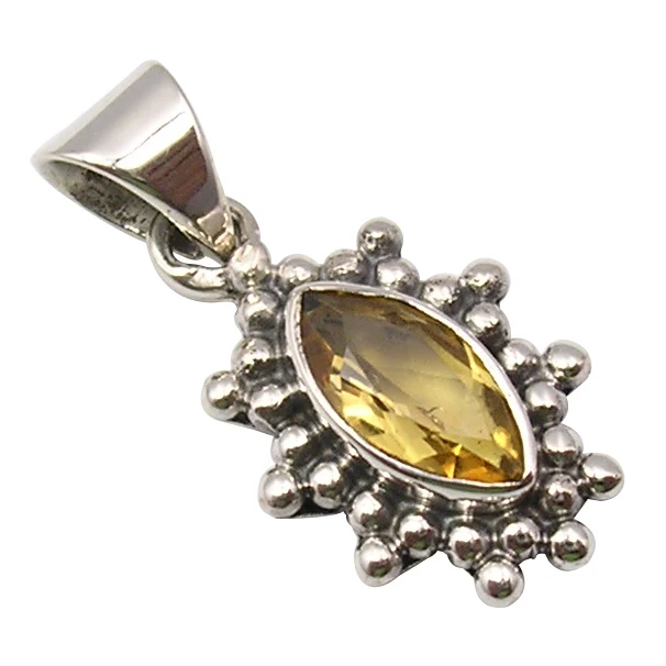 
925 Solid Silver Collectible YELLOW CITRINE ANTIQUE STYLE Pendant 2.4 CM NOUVEAU 