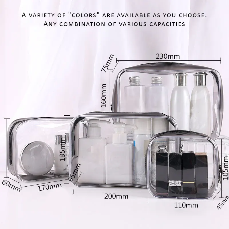 Professional Custom Travel Zipper PVC Transparent Women Logo Makeup Pouches Cosmetic Bags Cases