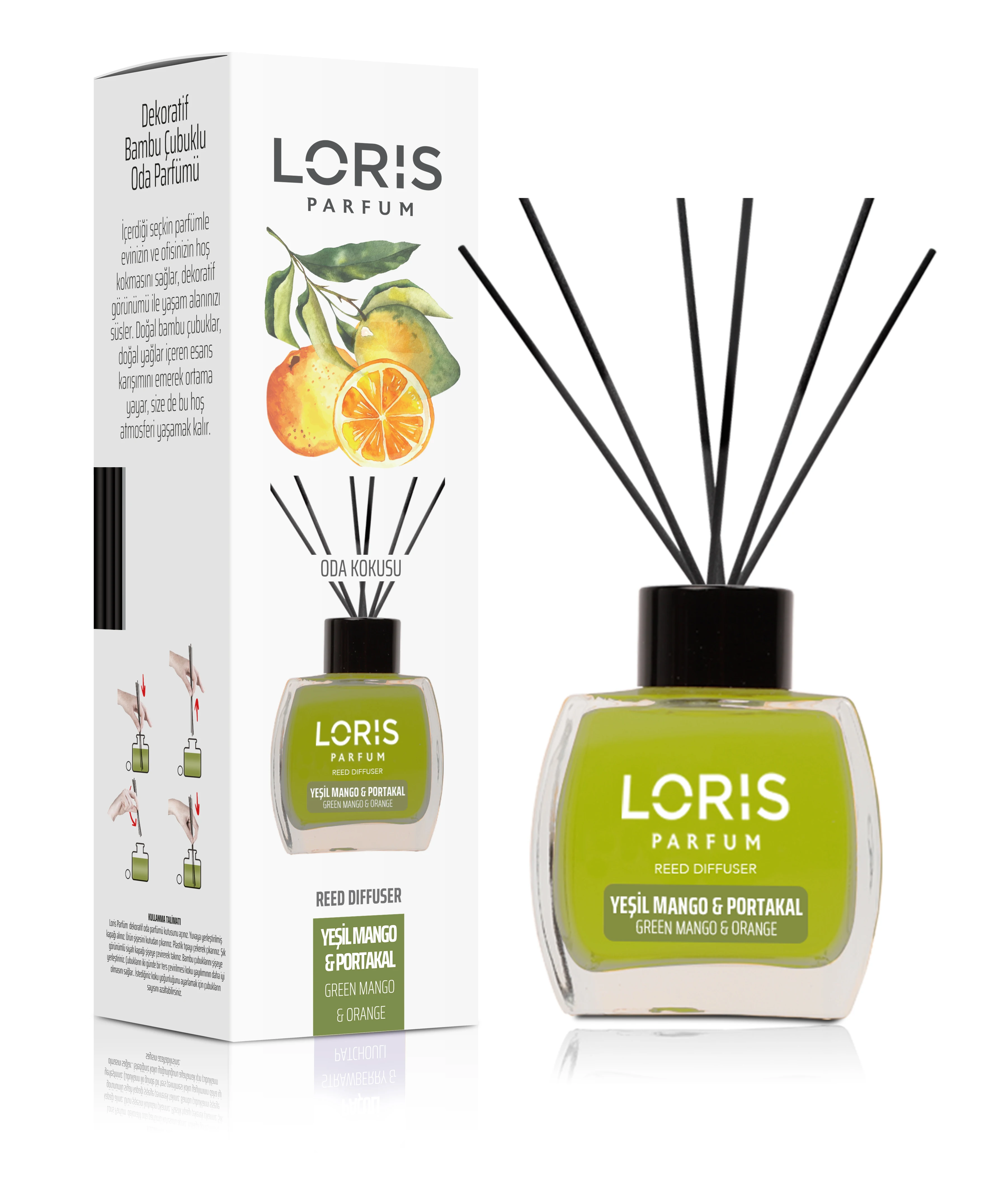 120ML LORIS REED DIFFUSER AIR FRESHENER GREEN MANGO AND ORANGE
