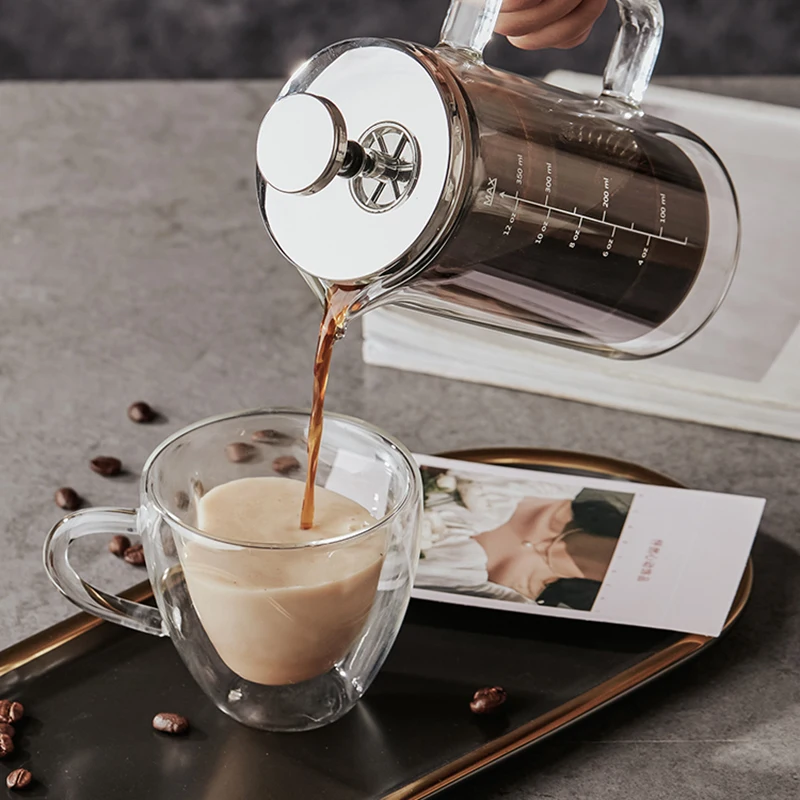 Hot Sale Colored Borosilicate Glass French Press Coffee Maker Tea Press Pot Glass Coffee Mug Plunger Cafetiere for Home