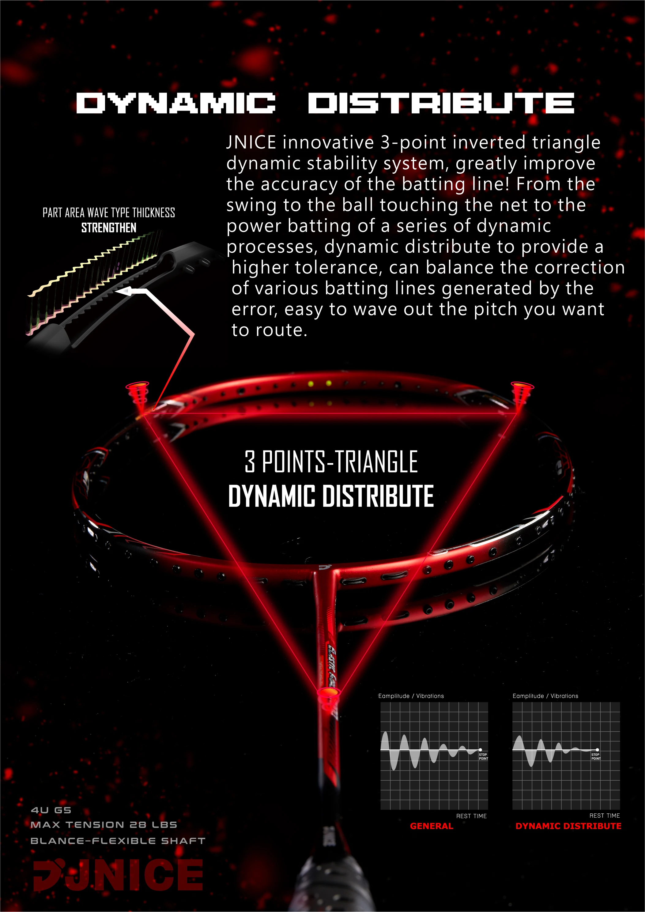 Jnice ELASTIC FORCE 8000 40T Carbon Graphite badminton racket