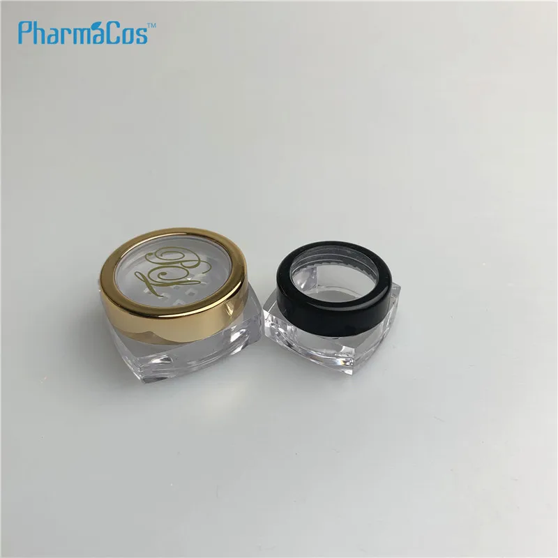 3g 5g 10g square gold window lid  jars  makeup glitter jar plastic gloss containers jar portable  empty container for nails