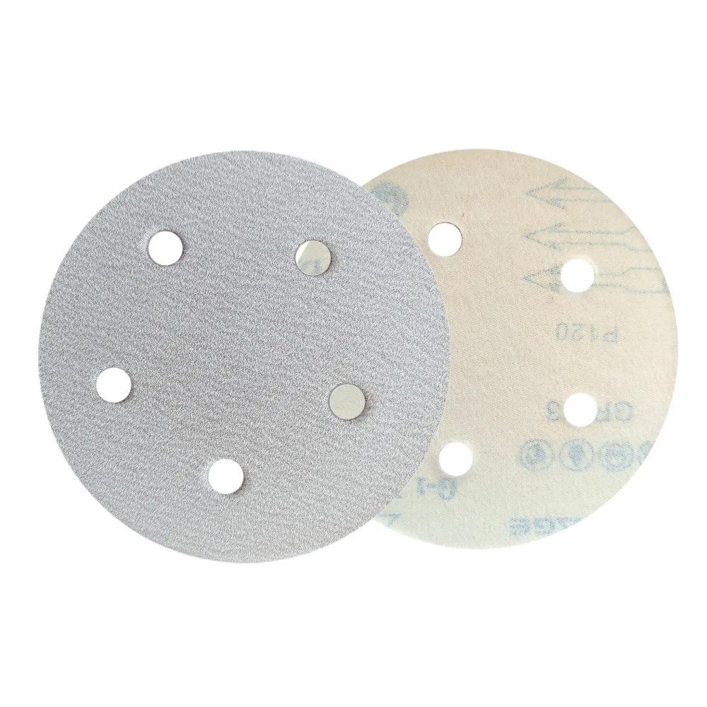 China manufacture 5inch(125mm) with 5 dust holes platinum white   hook&loop sanding disc-  konaflex- branded