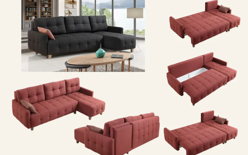 Modern Minimalist Corner Sofa Baked Hornbeam Wood Sponge 36 density Comfort and elegance combined