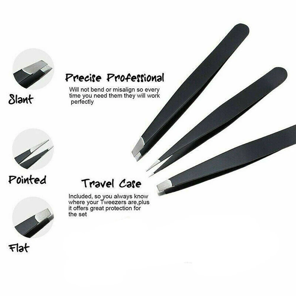3pcs Stainless Steel Eyebrow Hair Removal Tweezers  Professional Women Stainless Steel Hair Removal Eyebrow Tweezers Clip