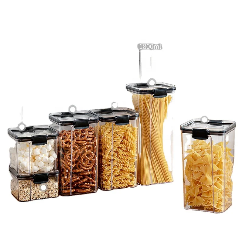 
BPA Free High Clear Plastic Storage Containers Airtight Cereal Food Container Set Transparent Stackable Plastic Container 
