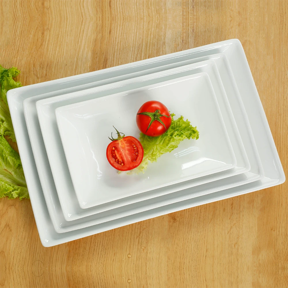 OEM [ HOT PRODUCT] Plain white long rectangle dessert plate made in Viet Nam for restaurant