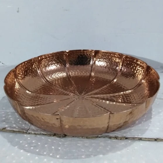 Hammered platter gold electroplating of copper dish and platter for serving food items with and unique plating food gradeplating