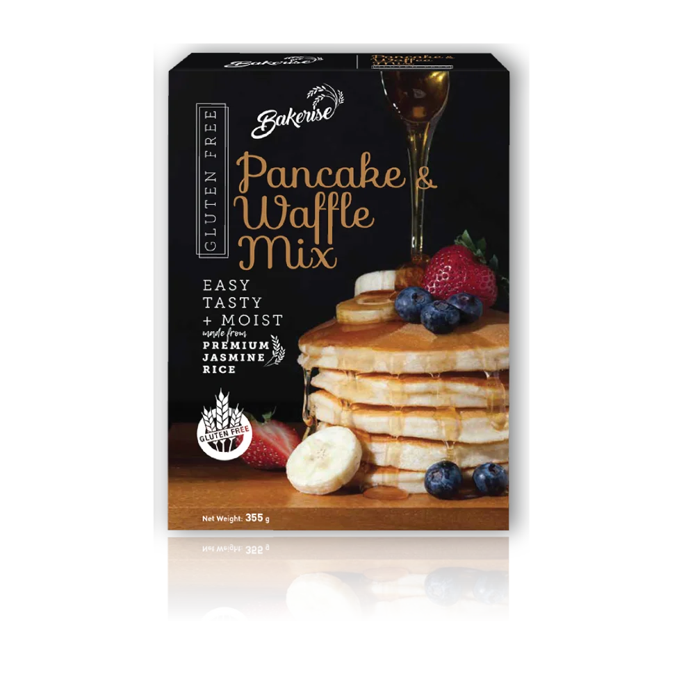 355g Gluten Free Pancake & Waffle Mix For Making pancakes, mini pancakes, and waffles.