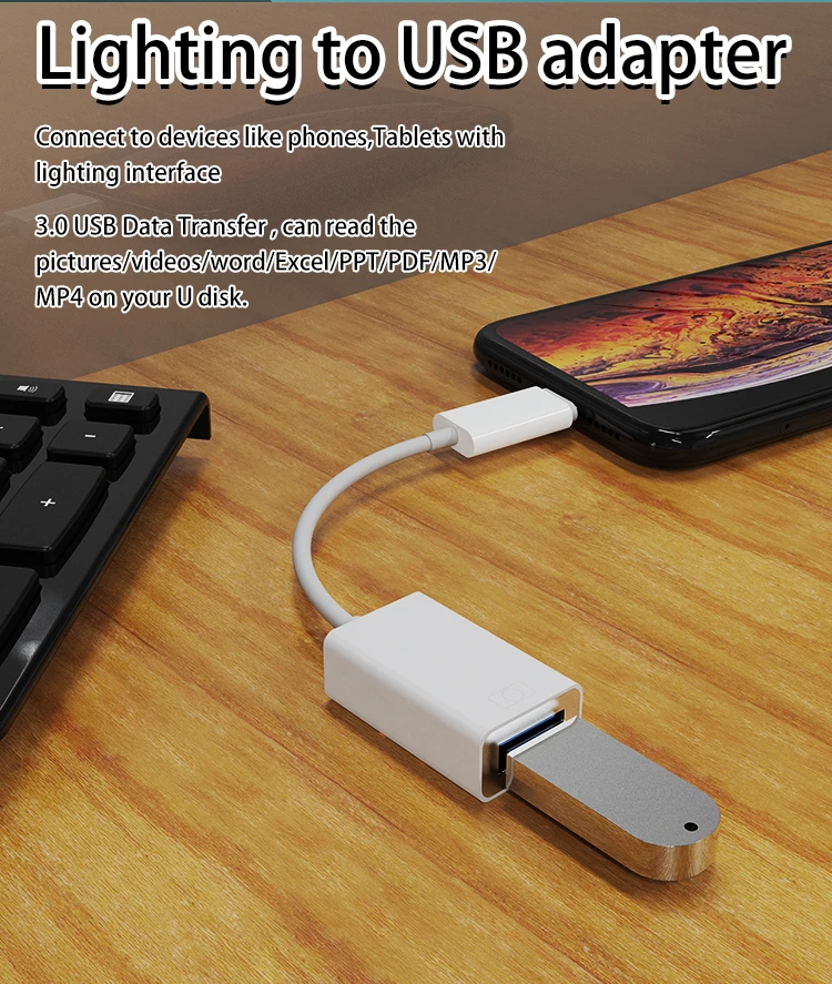 Lighting OTG 8 Pin to USB Female Data Sync Cable Compatible with iPhone