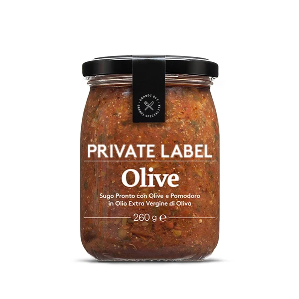 Private Label OEM Tomato sauce with Olives 260g jar Made in Italy for retail