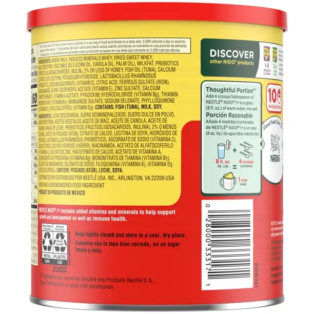 Nestle NIDO Kinder 1+ Toddler Powdered Milk Beverage - 12.6 Oz Canister - Shelf Stable Toddler Drink 12.698 oz.