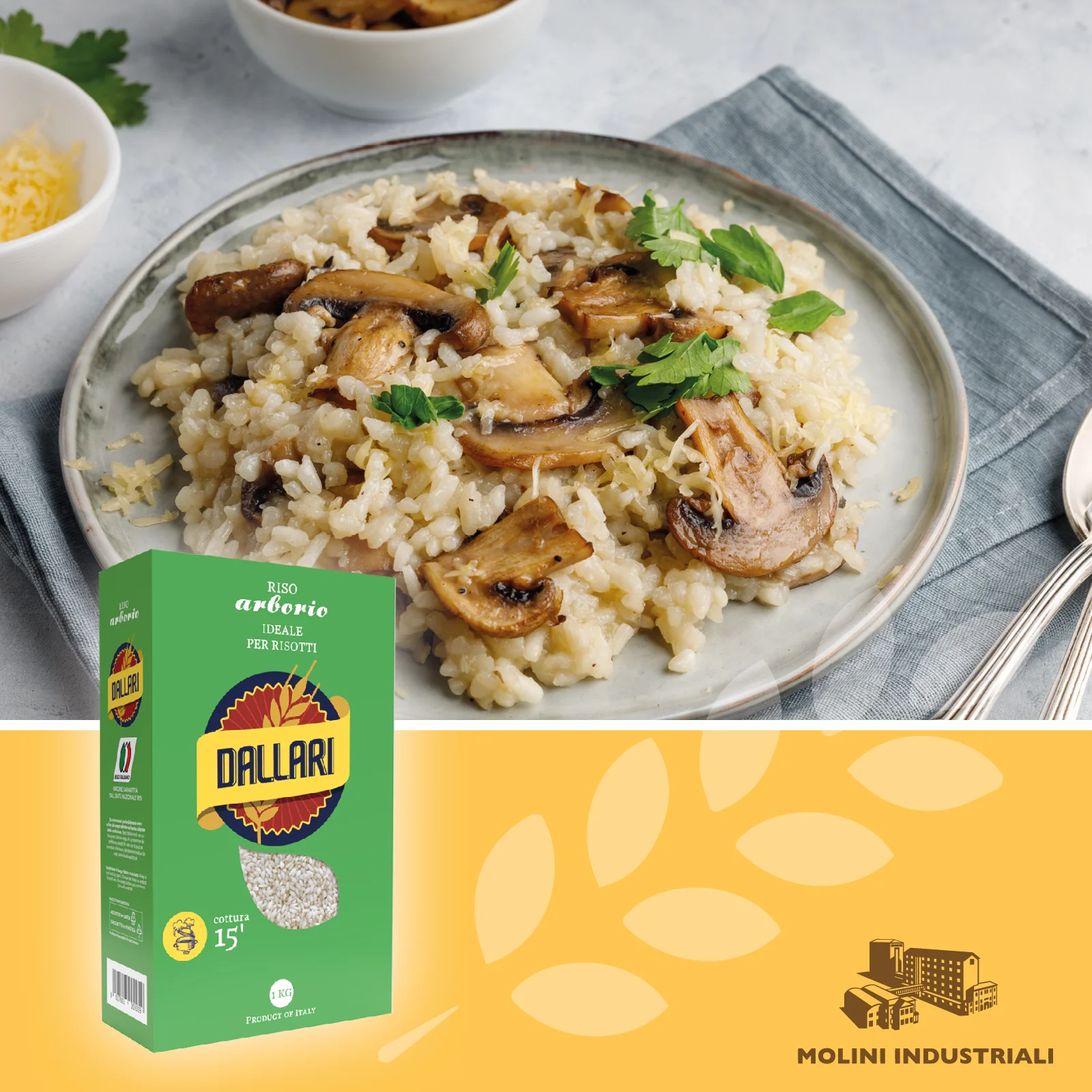 DALLARI ARBORIO RICE HIGH QUALITY 100% MADE IN ITALY LARGER GRAIN SUITABLE FOR RISOTTO - VACUUM PACKED 1KG