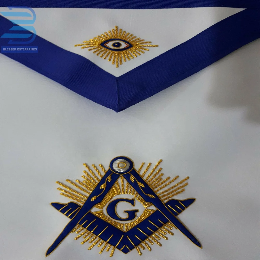 High Quality Machine Embroidered Freemasonry Masonic Regalia Blue Lodge Master Mason Radiant G Blue Apron