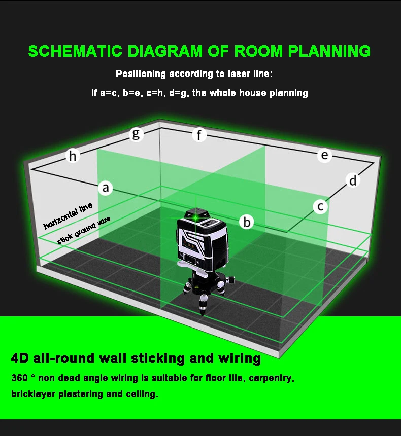 4D laser level 16 lines laser level high quality green germany osram diode 360 laser level with slope function