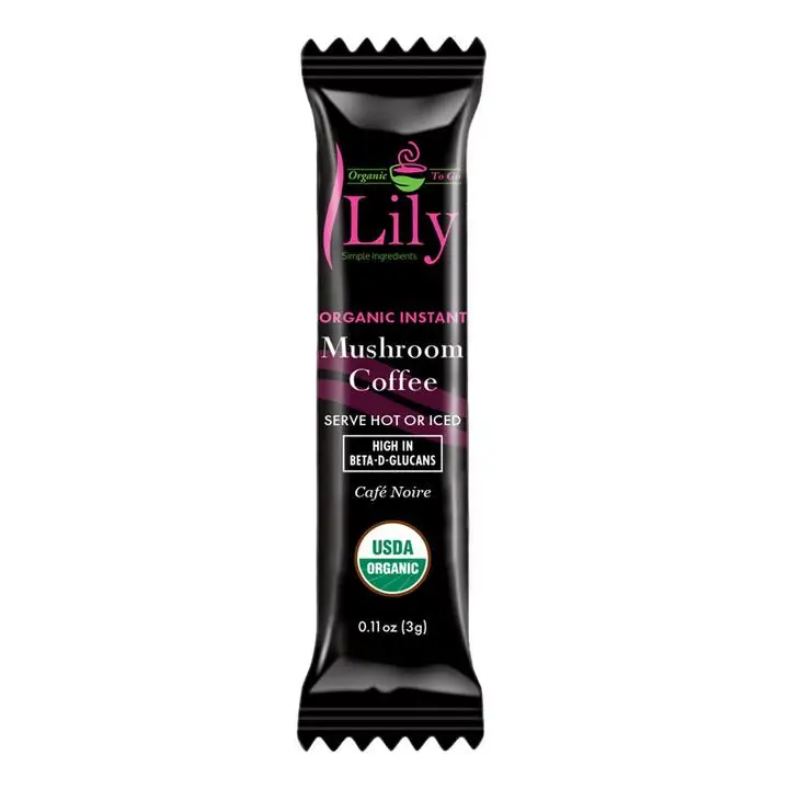 Органический мгновенный грибковый кофе Lily с горячим или холодным светом, бета-D глюканистые пакетики 3gm для иммунитета, стресса и долговечности