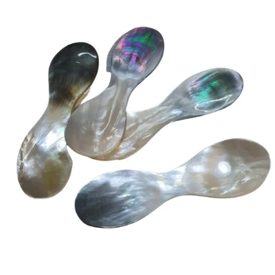 A luxurious spoon with a distinctive design made from black pearl that is very suitable for using caviar in luxury restaurants