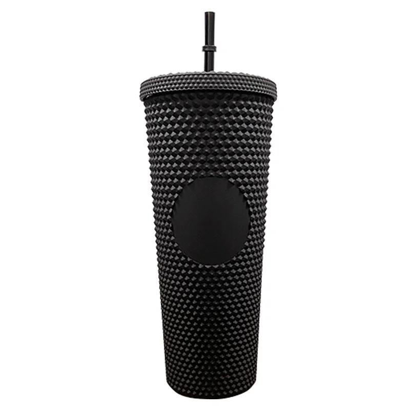 Best Sell Promotional Gift Studded Acrylic Tumbler Cup PS Plastic Matte Cups Black Colorful Studded Tumblers With Straw And Lid