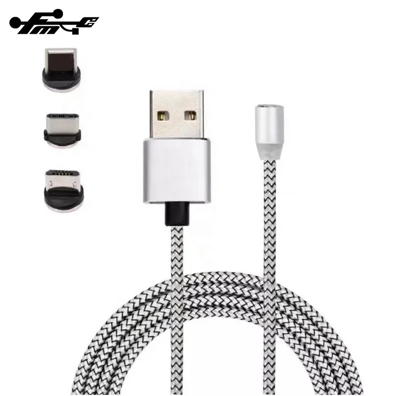 Cell Phone Cable Magnetic USB Charger 1M 3 in 1 USB Charging Data LED Metal Micro USB Function Cables Magnetic Phone Charger