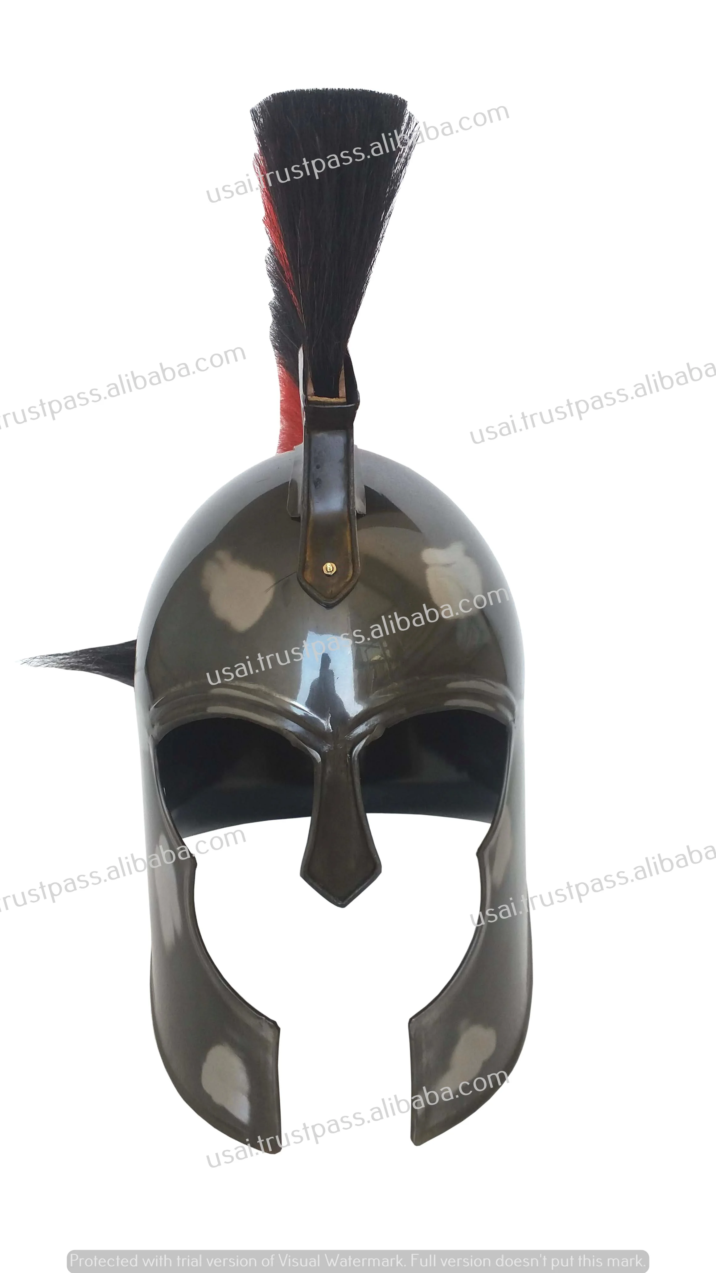 Whole rate available of Black Antique Troy Movie Armor Helmet with Red & Black Plume Nautical Finish Armor Helmet
