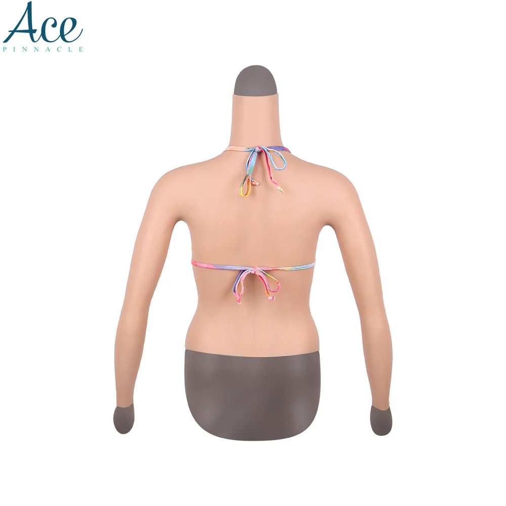 Косплей Прямая поставка D-чашка половина тела Высокий воротник рукава трансгендер мастэктомия протез женский силиконовый боди костюм