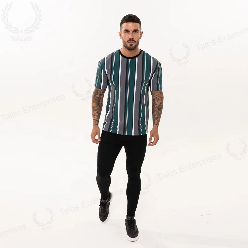 
Customized Chest panel Short Contrast sleeve Stripe T Shirt Men Striped T-shirt custom sublimation t-shirt 