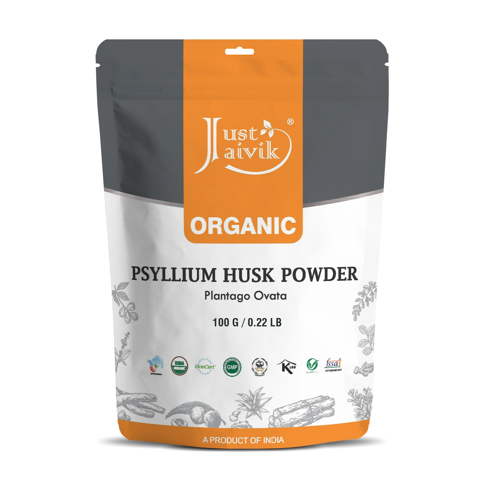 
Just Jaivik Organic Psyllium Husk Powder (Plantago ovata) - 100g pack 