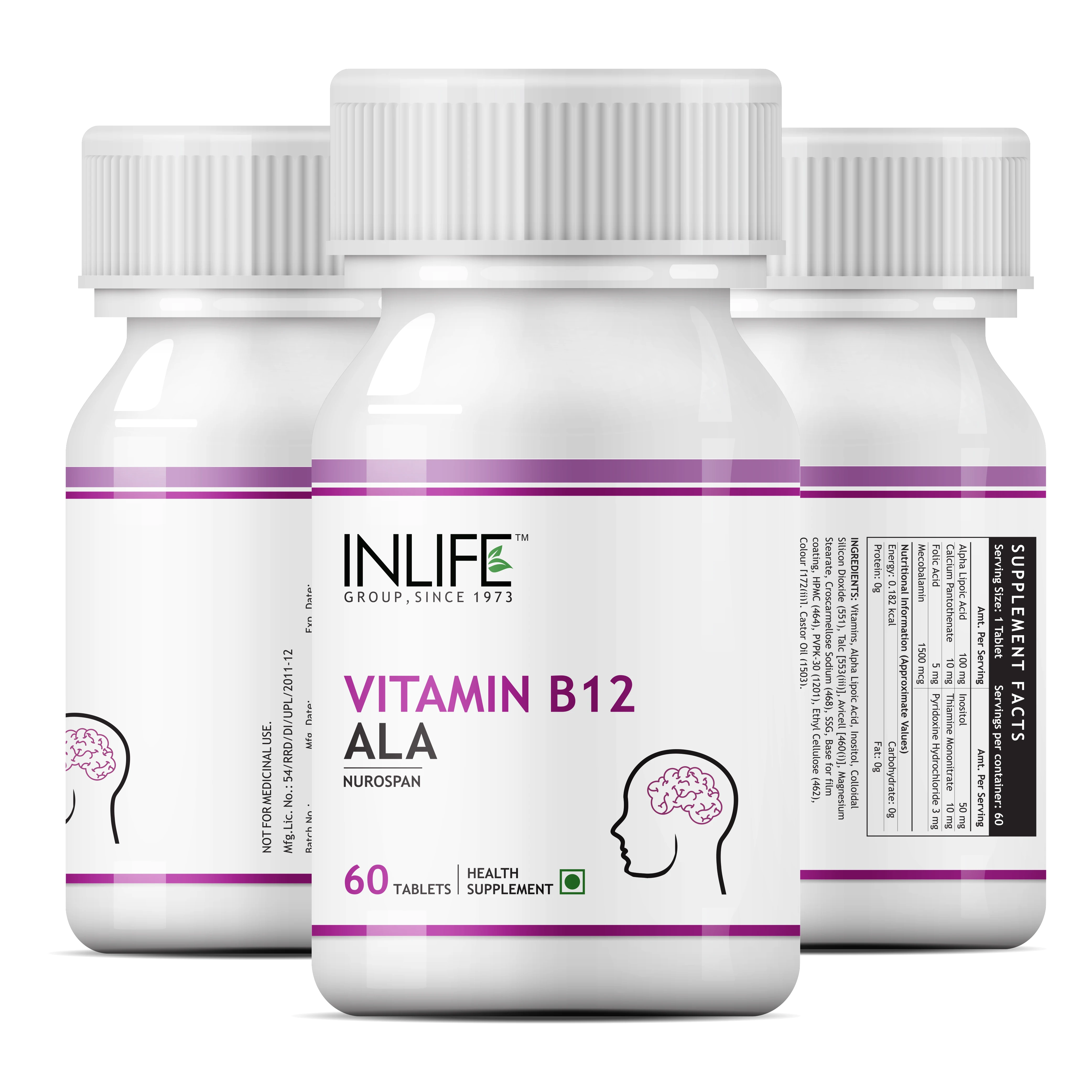 INLIFE витамин B12 с B1 B5 B6 Альфа-липоевая кислота ALA фолиевая добавки инозитолом-60 таблеток