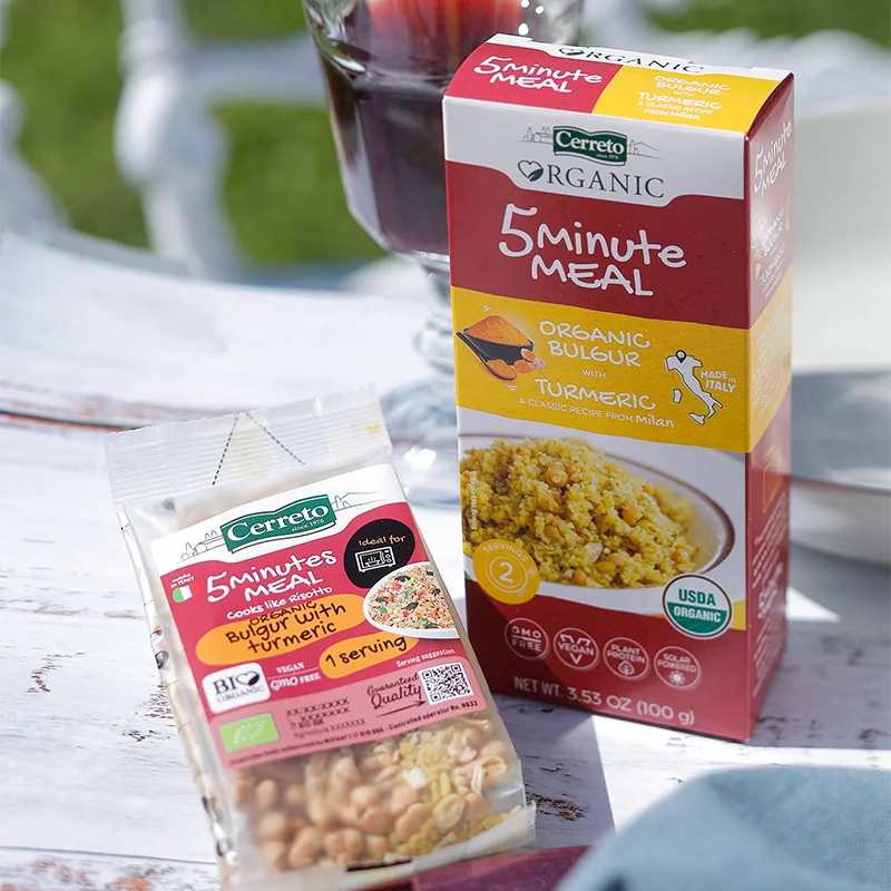 Сделано в Италии Органическая готовая к приготовлению пищи 100 г Bulgur с куркумой для ежедневной микроволновой печи