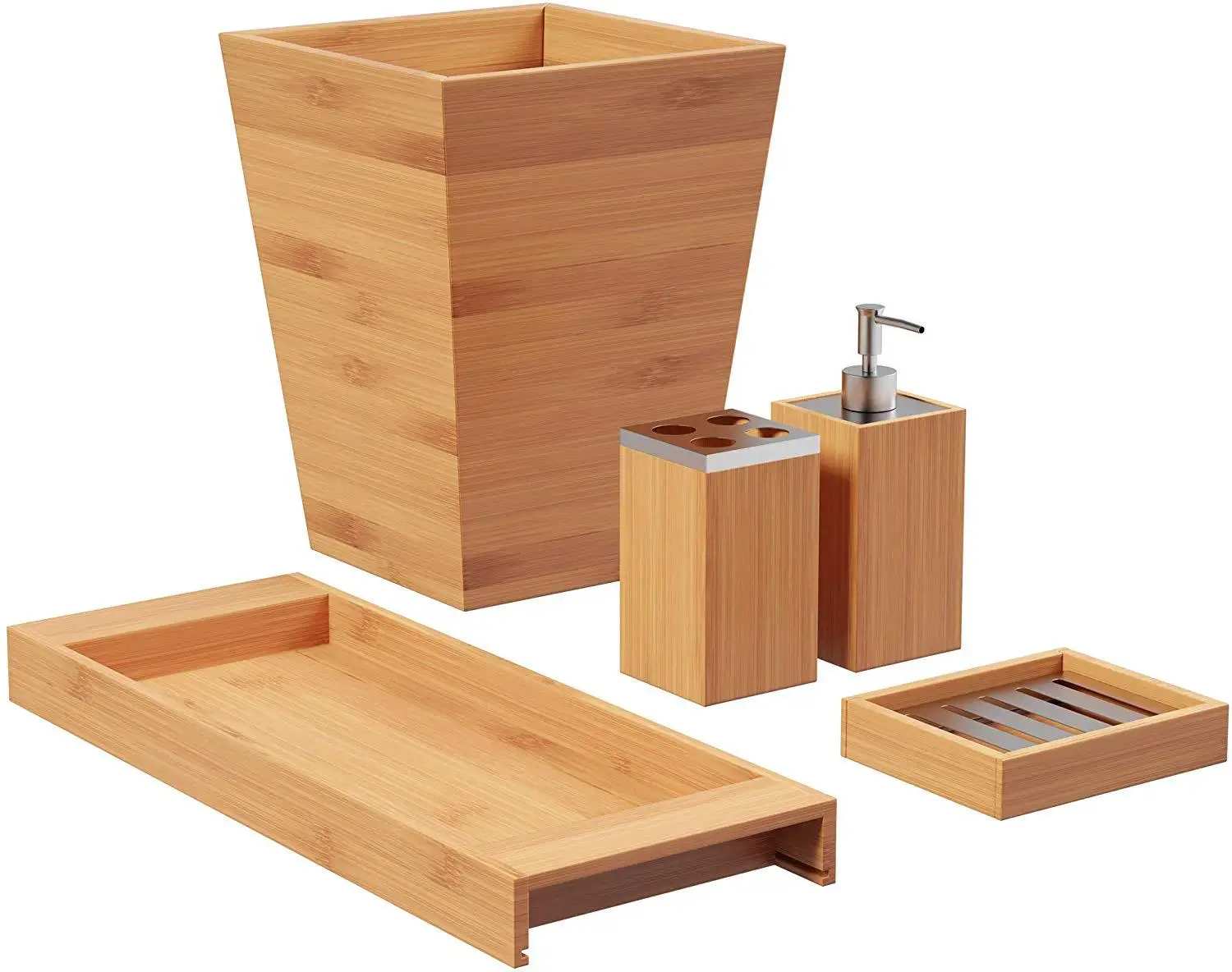 high quality 11-piece Simple and elegant bamboo series bathroom accessories set