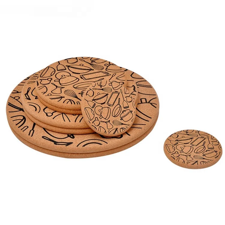 Wholesale laser CMYK heat-resistant pot holder table mats placemat cork coasters