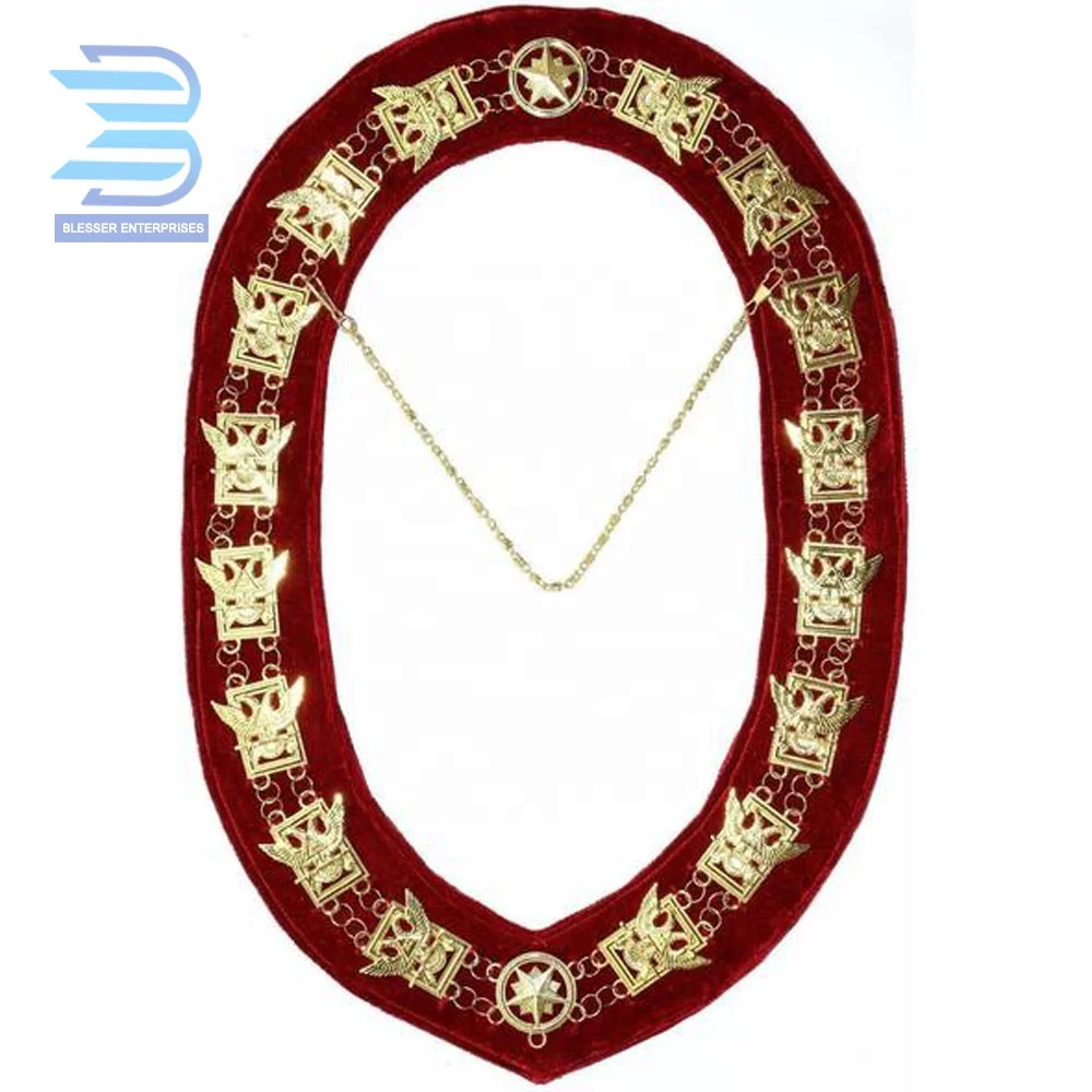 Regalia Masonic 32 Degree Scottish Rite Wings UP Mason Chain Collar /Gold on Red