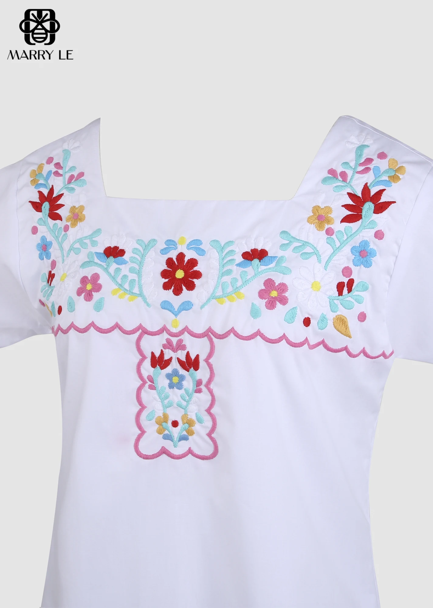 FLOWER EMBROIDERED WHITE DRESS high quality womens clothes wholesale women clothing OEM ODM Customized clothing - MD09