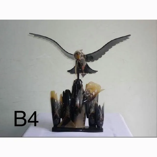 Eagle stand in one leg design carved horn craft, real water buffalow horn craft with carved technique now on sale