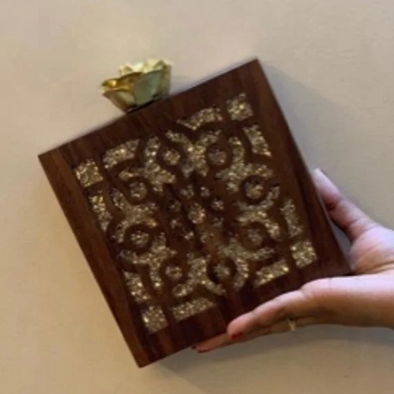 Wooden Embroidery Handmade Clutch Bag Hand bags Handmade Stylish Reactangular Mango Wood