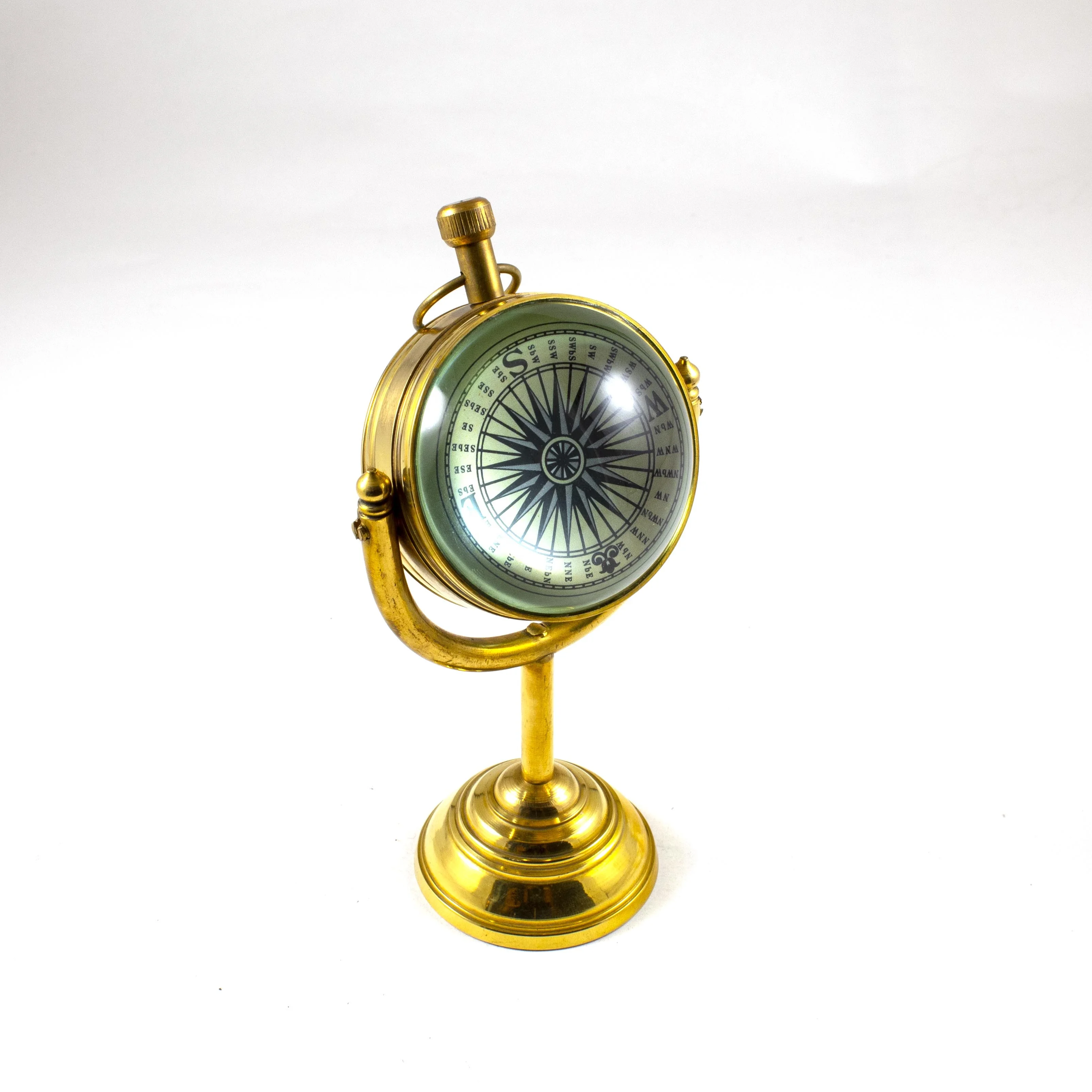 brass nautical paper weight analogue desk table glass ball clock office home gift decor ondesk watch