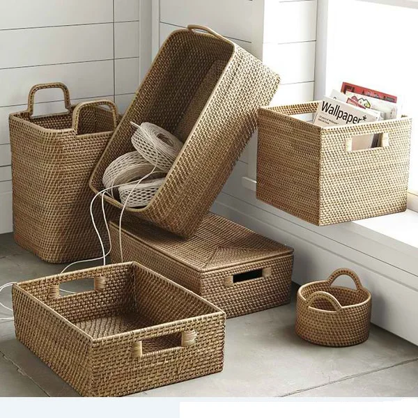Vietnam natural handmade rattan stogare basket, rattan wicker  basket