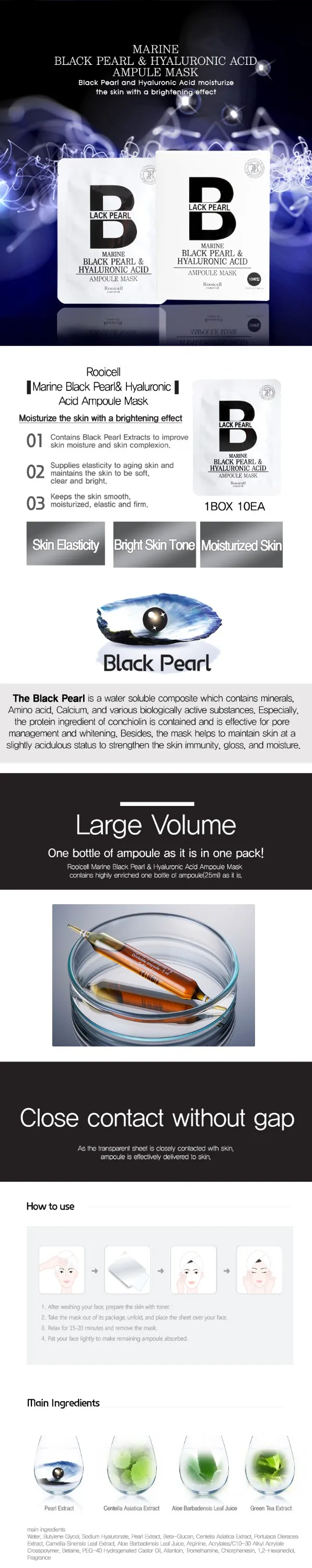 Korean  Skin Care  Natural Moisturizing  Marine Black Pearl and Hyaluronic Acid Ampoule Mask 25ml